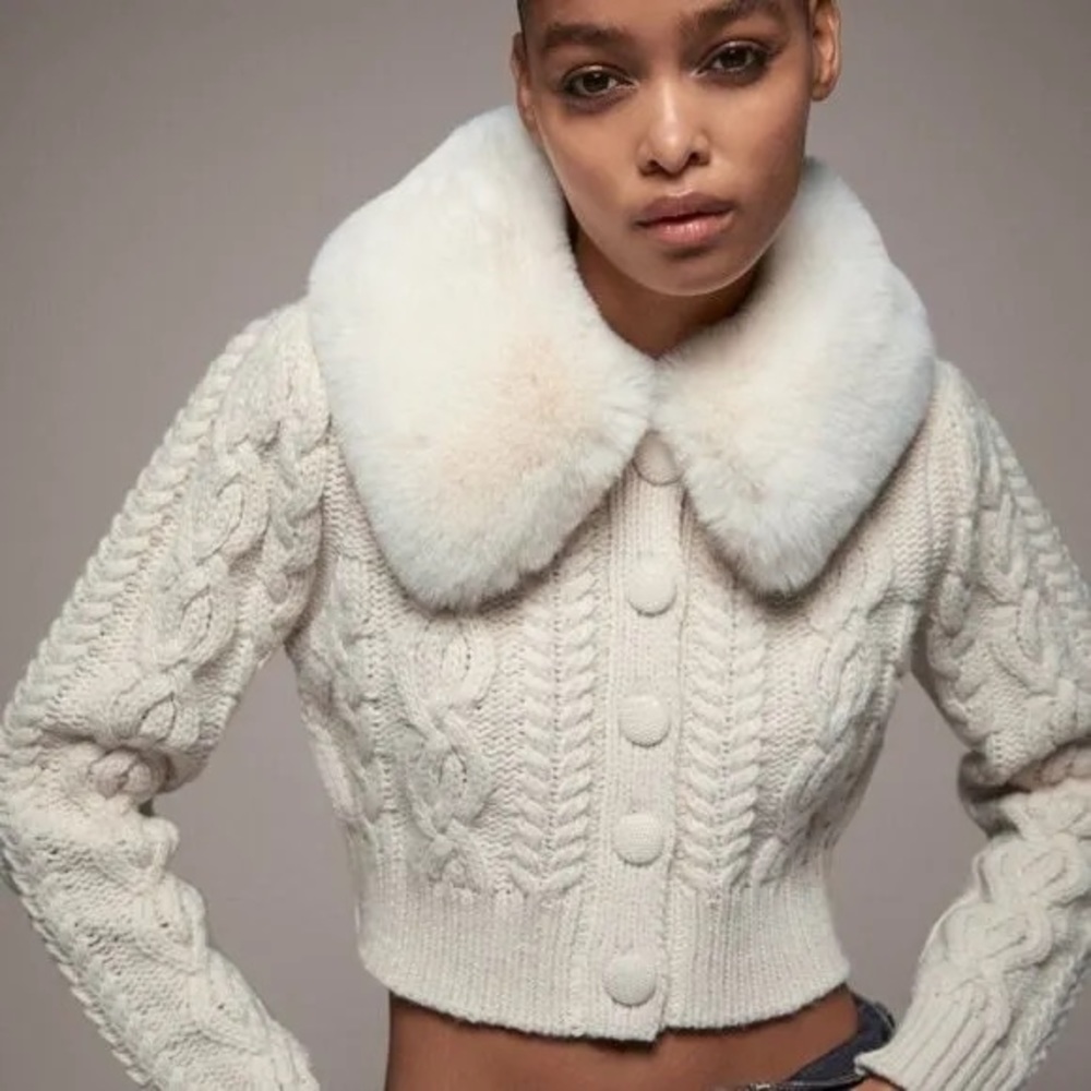 Zara faux fur collar knit cardigan